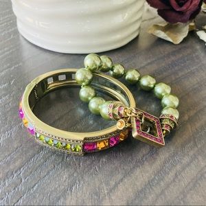 Heidi daus crystals bronze tone bangle and faux pearls toggle clasp bracelet.